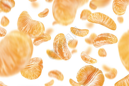 橘子片白孤立背景的曼达林切片坠落 Citrus 水果背景 有选择性焦点的黄色橘子切片铸件收藏小路团体橙子树叶白色剪裁食物项目背景