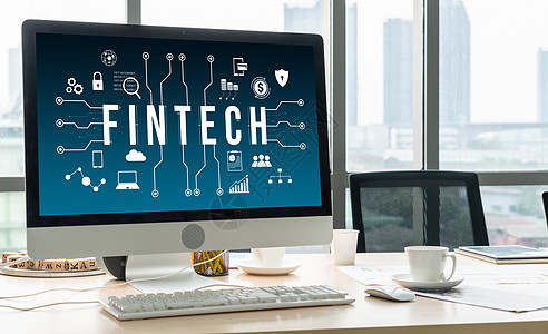 Fintech金融技术软件 供现代企业使用经济商务屏幕互联网办公室监视器笔记本人士电子商务数据图片