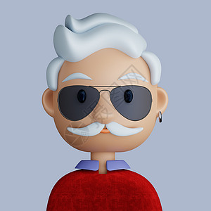 3D 笑笑成熟男人的卡通阿凡达卡通片渲染设计卡通老人头像模型界面体验白发图片