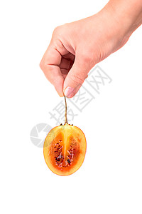 手握着水果塔马里罗西红柿植物反射种子橙子维生素情调异国女性营养图片