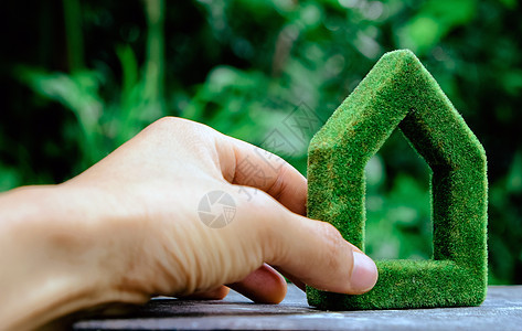 带有手握手的生态房屋自然图标节约力量叶子财产花园活力房子温室概念环境图片