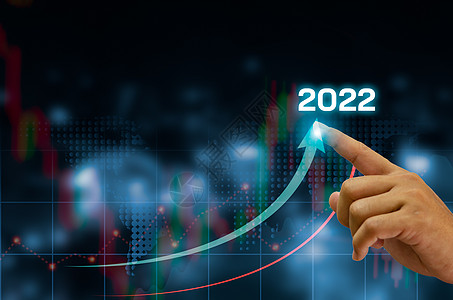 手指箭头手摸箭头和2022年增长计划数据图表箭头 图示2022年预算背景