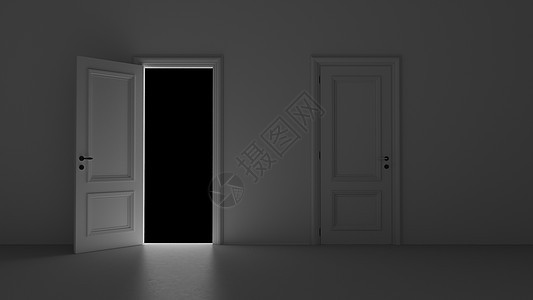 3d 黑色背景的黑暗房间打开门射线入口光束精神动机灰色计算机图形地面差距背景图片