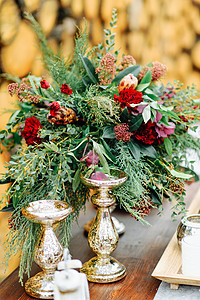装饰结婚礼章餐厅桌子森林奢华假期银器食物桌布季节盘子图片