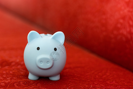 猪猪银行在毯子上玩具帐户经济储蓄钱盒投资枕头动物生活商业图片