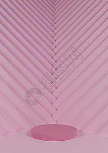浅光 糊糊 熏衣粉粉红色3D 以一个圆柱台和三角楼梯(如背景图案)为产品标记的简单 最低限度的产品展示图片