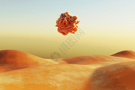 沙漠玫瑰在沙漠上漂浮着白色光亮形态的奇异沙漠景观 3D背景