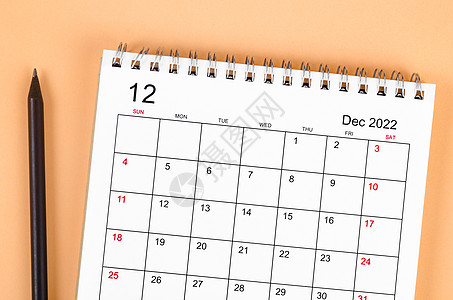 2022年12月的案头日历规划师办公室黄色日程自由英语网格空白商业桌子图片
