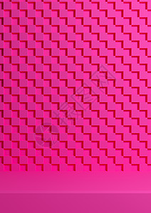 明亮的洋红色 霓虹粉色 3d 插图简单的最小产品展示背景侧视图在用于化妆品摄影的方格交叉图案背景上生产团体太阳消费者商业讲台中心图片