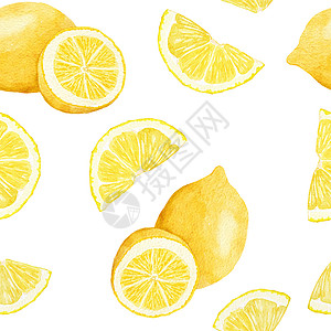 水彩手用柠檬柑橘水果绘制的无缝图案 夏季亮有机甜食食品植物印刷品 收获树装饰纺织品插图食物叶子墙纸打印收成柠檬绘画手绘热带图片