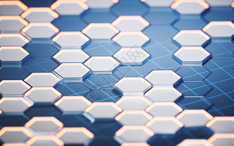 金属六边形材料背景 3D介质工程性角多边形白色渲染蜂窝技术高科技母板蓝色图片
