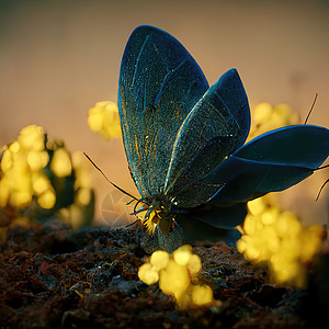 蝴蝶坐在花朵上的数字艺术金子机器人昆虫工作金属奢华插图拼贴画蒸汽夫妻图片