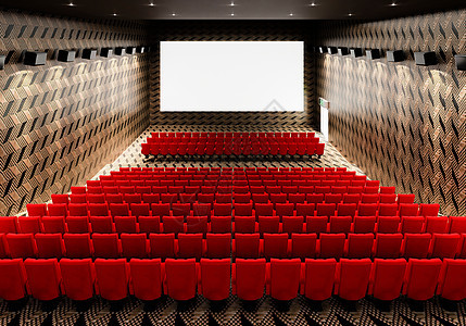 空白的白色发光电影院屏幕 带有逼真的红色排座椅和空复制空间背景的椅子 电影首映和娱乐概念 3D插画渲染竞技场戏剧窗帘歌剧时间观众图片
