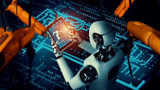 Cybernated 工业机器人和机械臂 用于工厂生产中的组装实验室人工智能软件电脑动物手臂现实工业创新自动化图片