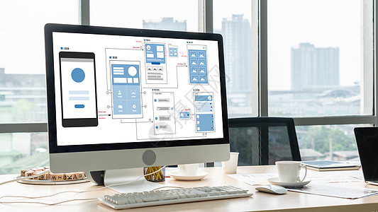 现代移动应用程序和网站 UX UX UUI设计流程展示战略商业体验互联网草图界面药片监视器网络图片