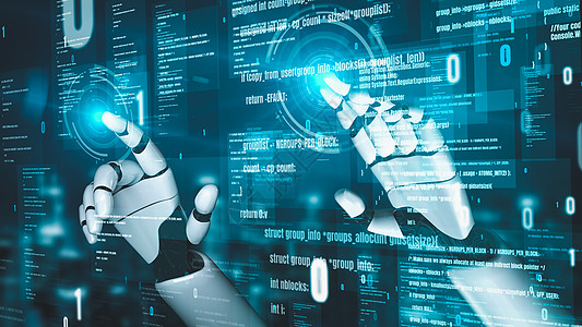 未来的机器人人造智能 启发AI技术概念的人类人工智能编码员安全互联网网站网页编程软件代码机器货币图片