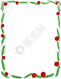 手绘圣诞框架与红色绿色传统饰品和空 copyspace 12 月冬季圣诞装饰边框 季节节日装饰边缘设计 简约风格涂鸦卡通卡片边界图片