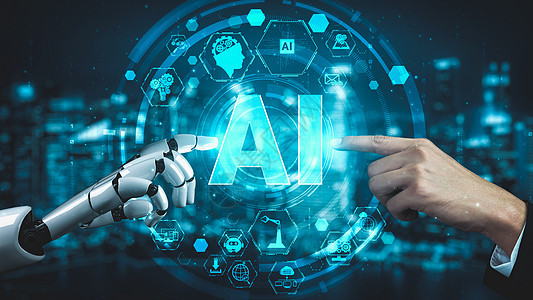未来的机器人人造智能 启发AI技术概念的人类人工智能思维科学男人机器开发商业数据深度算法商务图片