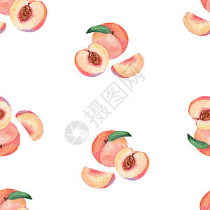 白色上的水彩桃桃果无缝模式背景图片