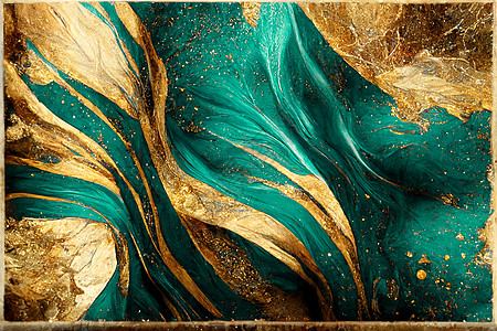 亮丽的深色铁丝网和金墨在周围旋转 数字艺术 3D 插图墨水海浪大理石水彩蓝绿背景蓝绿色墙纸酒精流动图片