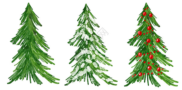 圣诞树的水彩手绘插图 冬季新年常绿冷杉松树云杉植物 12 月季节庆典设计 邀请卡的节日派对打印 隔离在白色背景风格森林艺术绘画卡图片