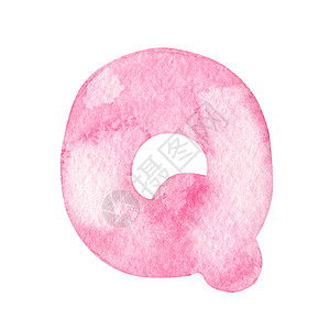 白纸上隔离的水彩粉色字母Q图片