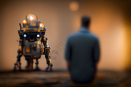 看机器人的人 自然和人工智能关系概念 神经网络生成的艺术挑战人类智力技术卡通片男人竞赛失业验证码机器图片