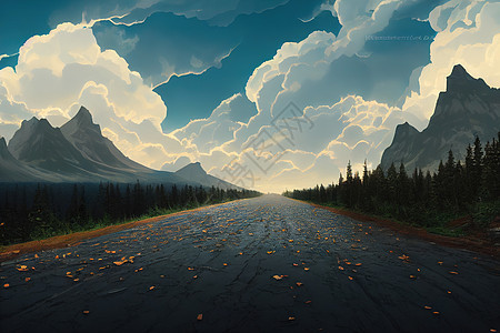 一片阴云的森林路 冰川国家公园图片