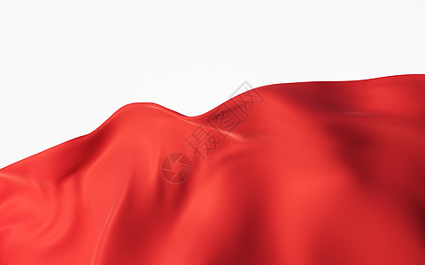 红布背景 3D交接涟漪丝绸液体织物棉布庆典皱纹节日纺织品渲染图片