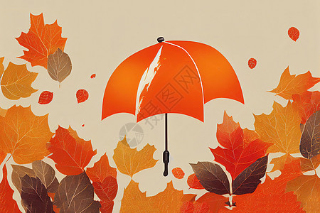 网络销售设计橙色调中的伞状元素叶子故事海报横幅卡片配饰气候框架季节橙子图片