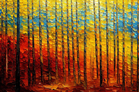 油画色彩多彩的秋叶树 半抽象图象图片