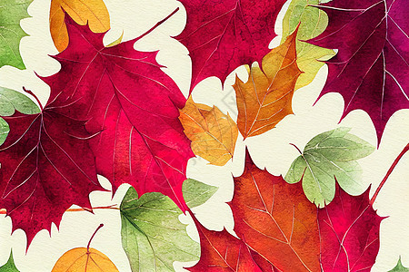 树叶和黄莓秋秋季 水彩背景 背景秋天图片