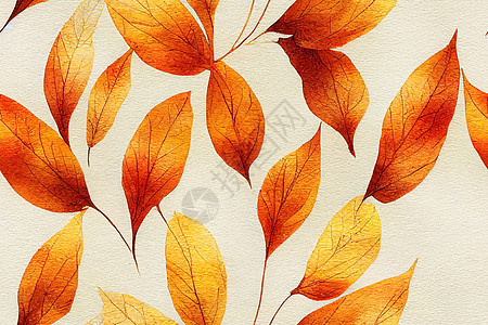 白色背景和金叶子 水彩色无缝的秋天图片