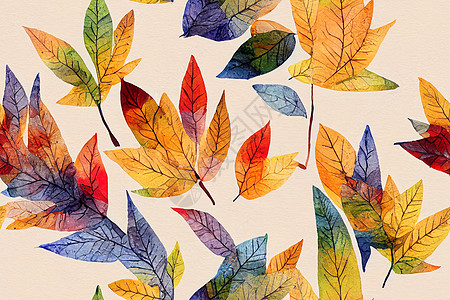 水彩秋叶和浮形无缝模式 落成植物图片