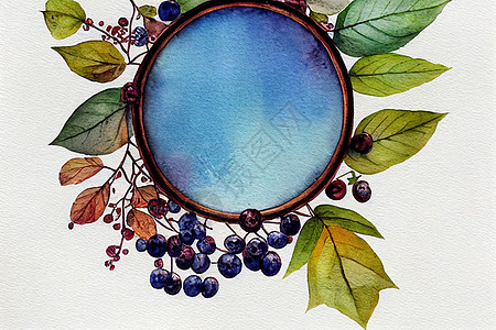 水色植物圆环框 有多彩的叶子和浆果图片