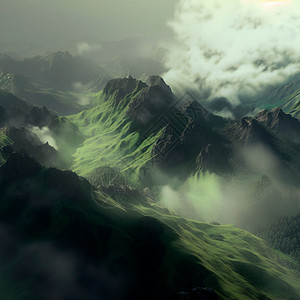 绿山脉 迷雾山的风景地平线插画家全景生态季节天际办公室联盟公园旅行图片
