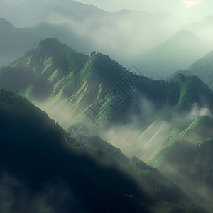 绿山脉 迷雾山的风景地平线天空环境丘陵天际帆布场地插画家插图蓝色图片