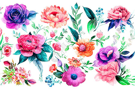 手绘花瓣花花花束装水彩色的艺术品设计收藏婚礼绘画手绘艺术花园框架玫瑰拼贴画奶油背景