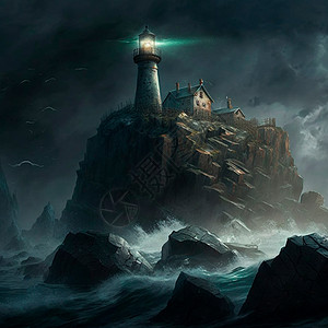 暴风雨中岩石上的灯塔闪电海洋窗户海岸线天气灯泡火箭海浪风暴力量图片