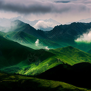 绿山脉 迷雾山的风景公园女士帆布花园地平线环境插图旅游场地家庭图片