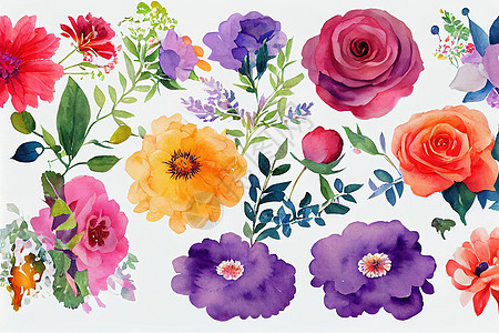 花花花束装水彩色的艺术品设计海葵墙纸邀请函水彩刷子玫瑰花园收藏植物牡丹图片