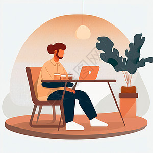 简单举例说明一位开发者坐在笔记本电脑上极客软件桌面设计程序员工人椅子技术职场开发商图片