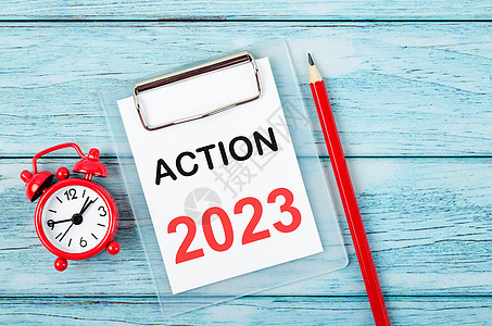 2023年行动;目标和具体目标设定清单 2023年有闹钟 变革和确定概念图片