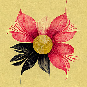粉色 黑色和黄色抽象花朵图案插图植物褐色植物学打印装饰品水彩花瓣绘画树叶图片