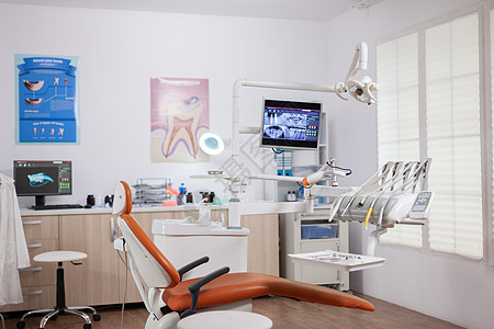 牙科诊所内空手术室的内置房间家具医院办公室卫生桌子技术椅子保健钻头图片