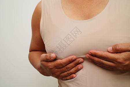 亚洲妇女自我触摸检查 一次或乳腺癌 乳房自检治疗医院女性摄影女士测试疯牛组织疾病病人图片