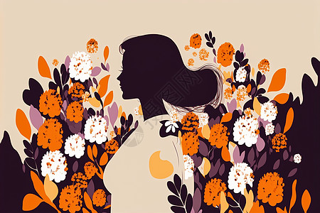 国际妇女节3月8日配花邀请函女孩插图植物假期庆典艺术女性框架渲染图片