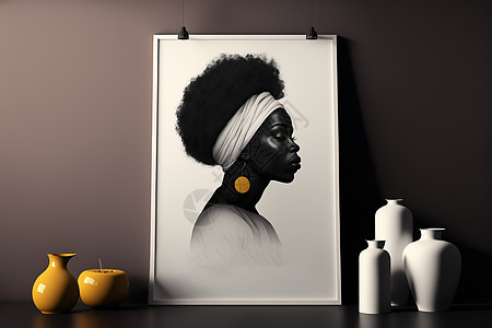 当代艺术肖像原画 非裔美籍妇女的脸庞 适合室内设计 网页装饰 网络和其他作品;照片和图片图片