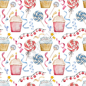 生日快乐蛋糕杯水彩色插图水彩蛋糕绘画婴儿卡片艺术派对庆典明信片奶油图片