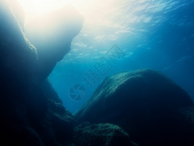 由太阳轻轻照亮的岩石海床背景射线海洋阳光液体地面海景冒险光束水族馆潜水图片